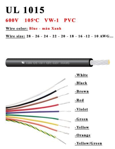 Dây AWG UL1015 26 24 22 20 18 16 14 12 10 8 be Blue XANH