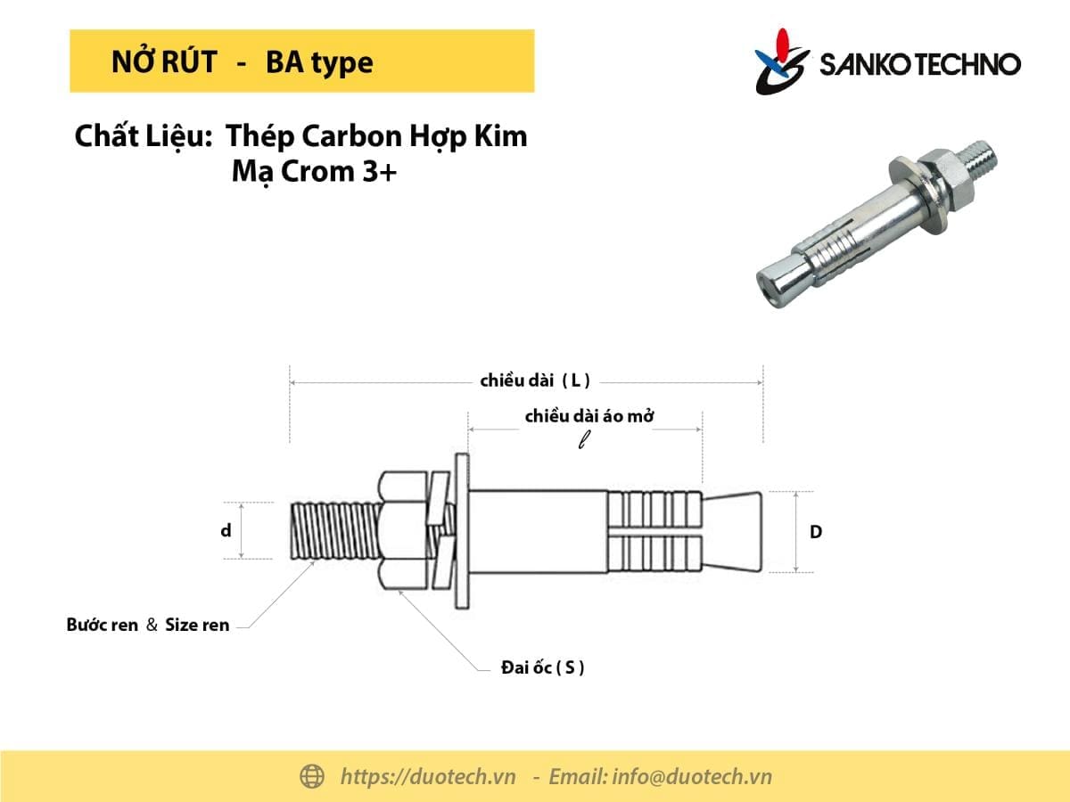SANKO Anchors Techno Fastem Bulong Tắc kê Nở đinh Rút sắt