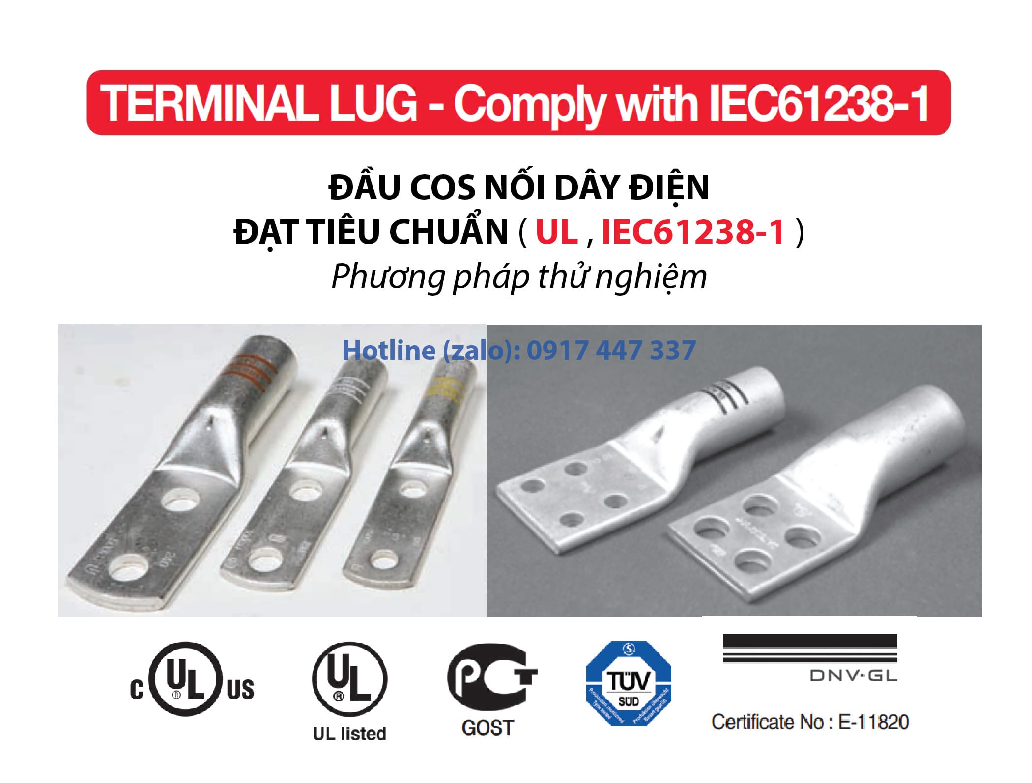 Đầu cos đấu nối đạt tiêu chuẩn UL, EC61238-1 Compression Terminal Lugs 1 one, 2 two hole đầu cốt cosse động lực hàn quốc korea dong-a bestech ppio ppit ppeo ppet, cais vina electronic cecp, jeono jocp joce joco joct jfco jfct joho joht