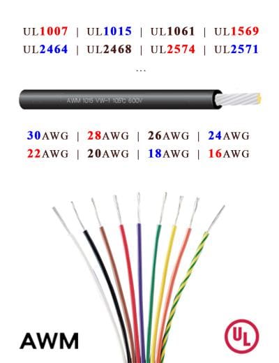 UL wire AWM cable VW-1 FT1 FT2 MTW 22AWG 24AWG 20AWG