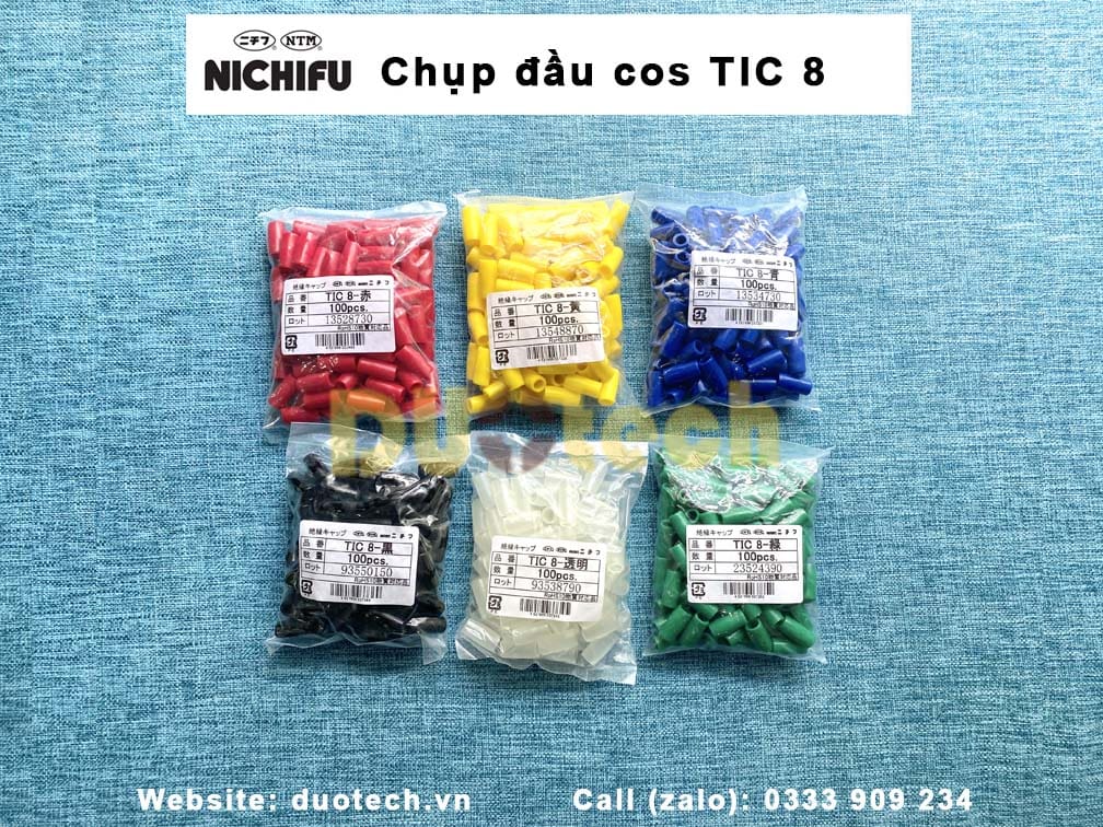 TIC8 Nichifu Insulation Caps Vỏ áo nhựa PVC mũ chụp bọc đầu cốt (cos, cosse) màu ĐỎ VÀNG XANH ĐEN TRONG code -red -yel -blu -grn -blk -clr tic8 nichifu; tic8 nichifu insulation caps; chụp đầu cốt nichifu tic8; chụp đầu cốt nichifu tic8; mũ chụp cos tic8 nichifu; mũ chụp cos tic 8 nichifu; vỏ áo nhựa tic8 nichifu; vỏ áo nhựa tic 8 nichifu; đầu bọp tic8 nichifu; đầu bọp tic 8 nichifu; tic8-red nichifu red màu đỏ; tic8-yel nichifu yellow màu vàng; tic8-blu nichifu blue màu xanh dương; tic8-grn nichifu green màu xanh lá cây; tic8-blk nichifu black màu đen; tic8-clr nichifu clear transparent màu trong;