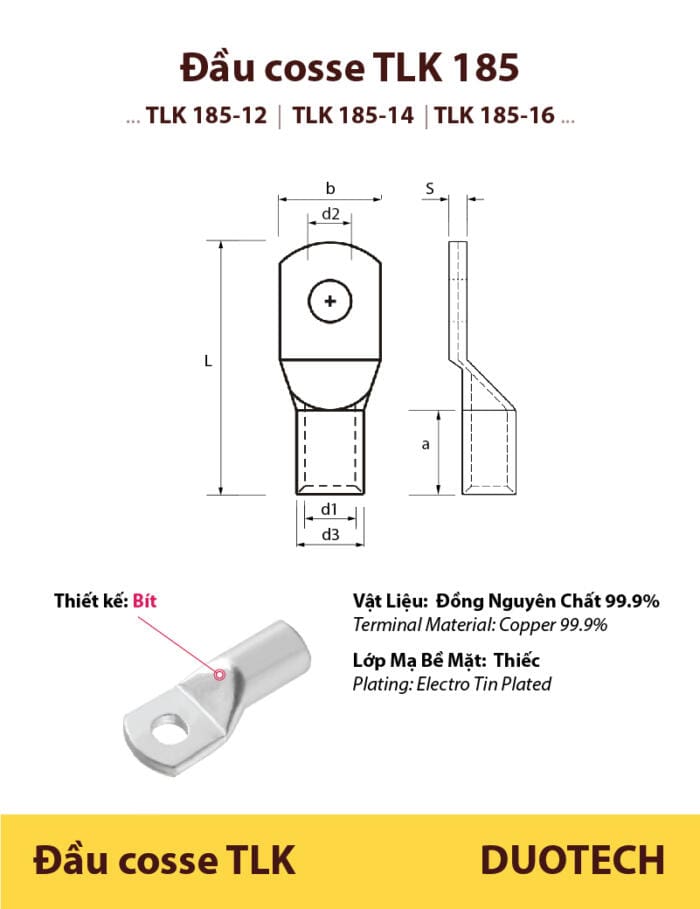 đầu cos bít sc tlk 185; đầu cos đồng bít sc tlk 185; đầu cos bít sc tlk185-10; đầu cosse cốt bít sc tlk185-10; đầu cos bít sc tlk185-12; đầu cosse cốt bít sc tlk185-12; đầu cos bít sc tlk185-14; đầu cosse cốt bít sc tlk185-14; đầu cos bít sc tlk185-16; đầu cosse cốt bít sc tlk185-16; hãng thương nhãn hiệu brand maker kst k.s. ks terminals inc made in taiwan xuất xứ đài loan