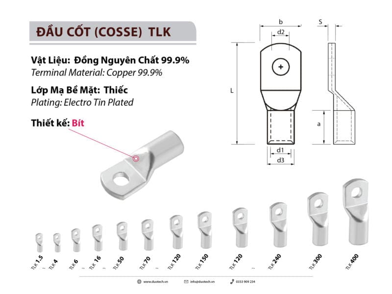 Đầu cos TLK 35 ống bít bấm nối dây điện 35mm 35-6 35-8 35-10