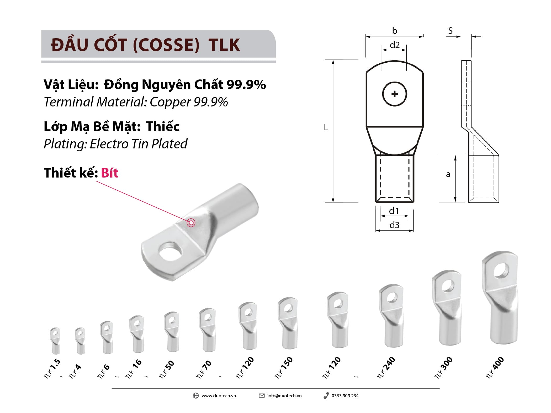 đầu cos tlk bằng đồng cốt cosse bấm nối dây điện chất lượng đài loan kst tlk 1.5 2.5 4 6 10 16 25 35 50 70 95 120 150 185 240 300 400 mm2