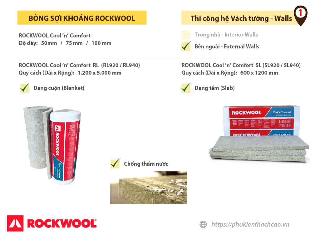 bông sợi khoáng rockwool dạng tấm dày 50mm 75mm 100mm ở tại tp hcm hồ chí minh