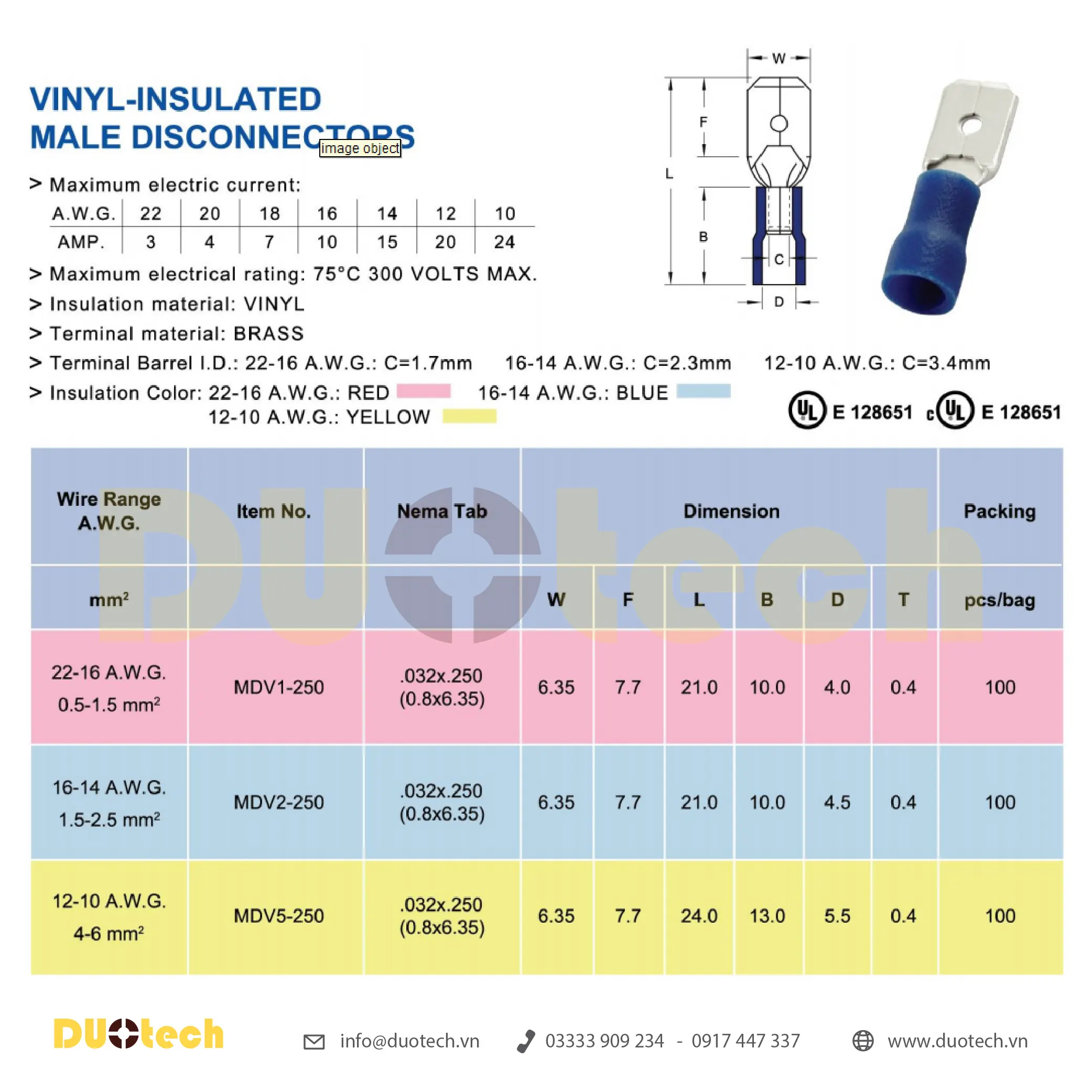 đầu cos mdv; đầu cos mdv ghim dẹp capa; đầu cos ghim dẹp mdv; đầu cosse ghim dẹp mdv; đầu cos mdv 1-250; đầu cosse ghim mdv1-250; đầu cos mdv 2-250; đầu cosse ghim mdv2-250; đầu cos mdv 5-250; đầu cosse ghim mdv5-250; công ty tnhh kỹ thuật duo viết tắt duotech là đại lý nhà cung ứng cấp 1 đơn vị phân phối sản phẩm chính hãng thương hiệu kst k.s. ks terminals inc made in taiwan xuất xứ đài loan đầu cosse cos cốt nối nhanh male female đực cái gài âm dương bọc nhựa cách điện màu đỏ – red 0.5-1.5mm2, xanh – blue 1.5-2.5mm2, vàng – yellow 4-6mm2