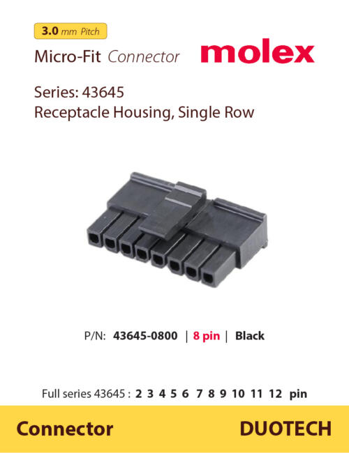nhà cung cấp ncc vỏ nhựa đầu nối connector molex 43645-0800 8 chân pin; nhà cung ứng ncu đầu nối connector molex 43645-0800 8 chân pin; nhà phân phối npp đầu nối connector molex 43645-0800 8 chân pin; đầu nối molex 436450800; đầu nối connector molex 43645-0800 8 pin; molex 8 pin 436450800; molex 8 pin 43645-0800; molex 43645 0800; đầu nối molex 43645-0800; housing molex 436450800; housing molex 43645-0800; connector molex 436450800; connector molex 43645-0800; đơn vị phân phối đầu nối connector molex 43645-0800 8 chân pin; supplier distributor đầu nối connector molex 43645-0800 8 chân pin; agency vendor list đầu nối connector molex 43645-0800 8 chân pin;