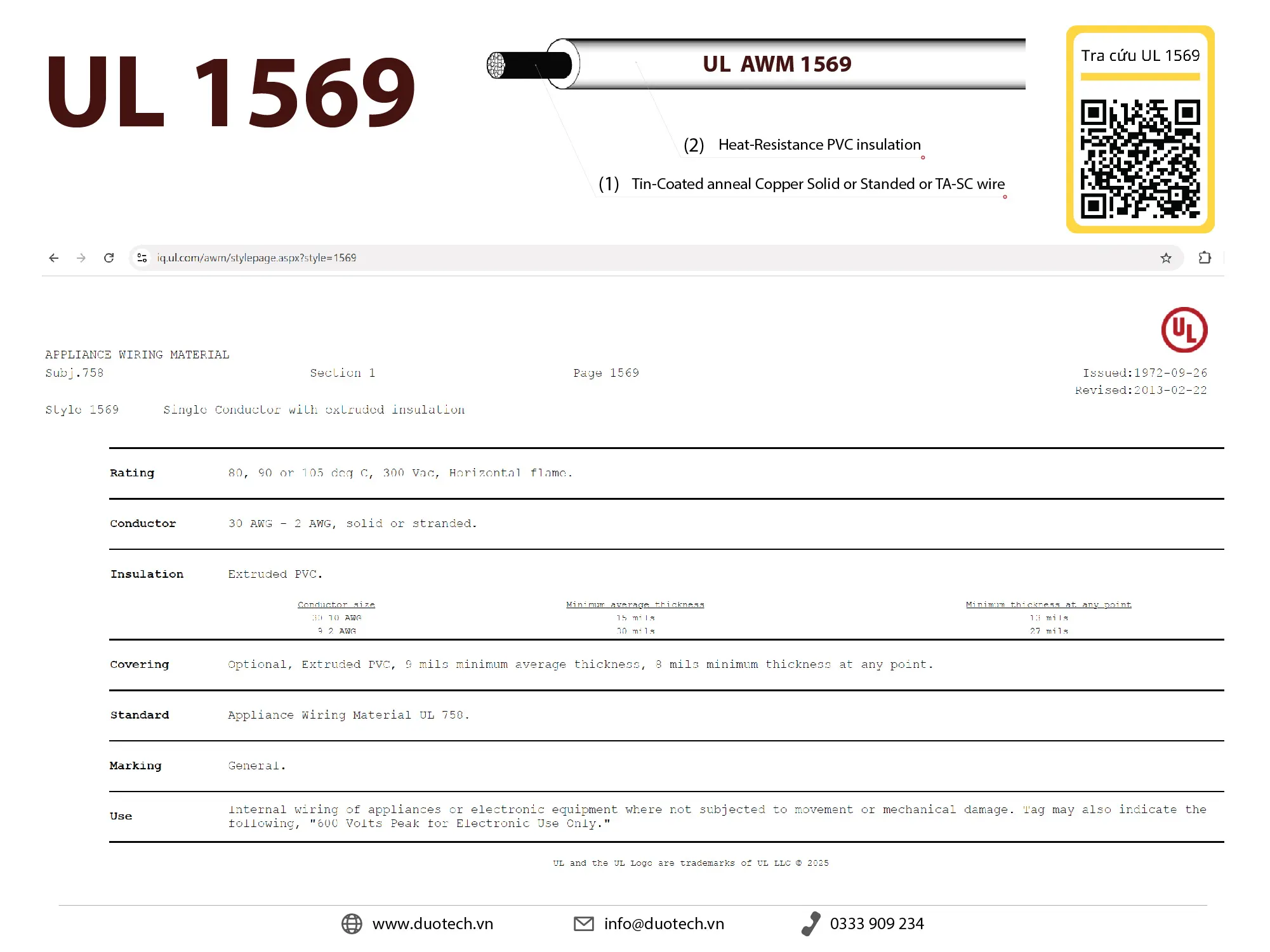 day cap dien tieu chuan my cul csa ul awm 1569 26awg 24awg 22awg 20awg 18awg 16awg duotech.vn