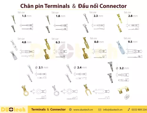 Liên hệ DUOTECH tư vấn báo giá đầu cos dạng cuộn chân kim pin lhe terminal a b c d tp tp2 t21p2 phosphor bronze tin-plated lắp vào jack nối dây điện vỏ nhựa housing connector cho máy dập tự động